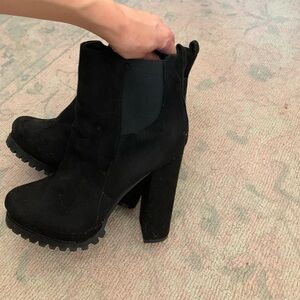 Elegant Black Suede Heeled Boots for Women